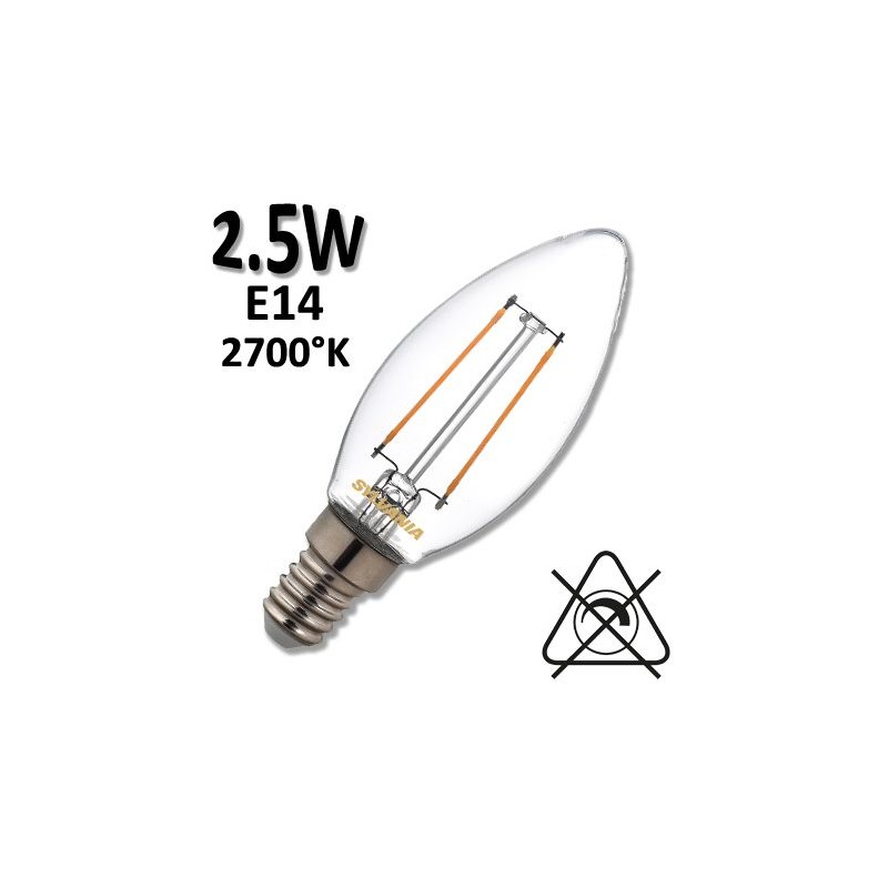 Ampoule Flamme Lisse rétro claire LED 2.5W E14 - SYLVANIA 0027180
