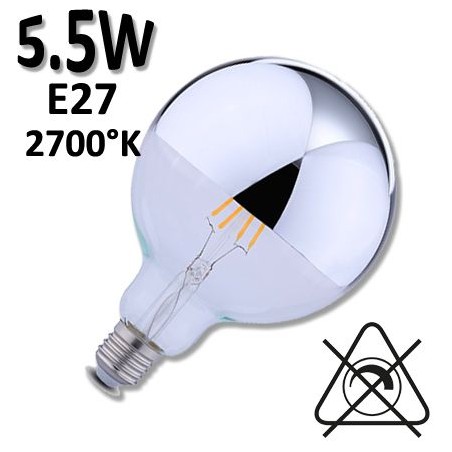 Ampoule LED Globe calotte argentée Ø95mm 5,5W E27 230V DURALAMP LFG95S