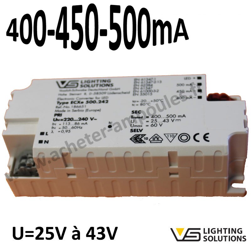 Alimentation LED 400mA 450mA 500mA VOSSLOH 186651
